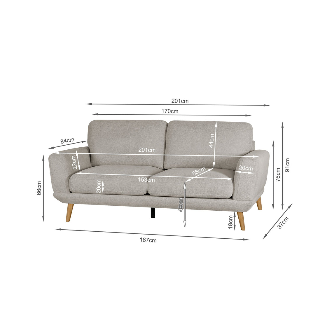 Tova Chenille 3 Seater Sofa - Beige