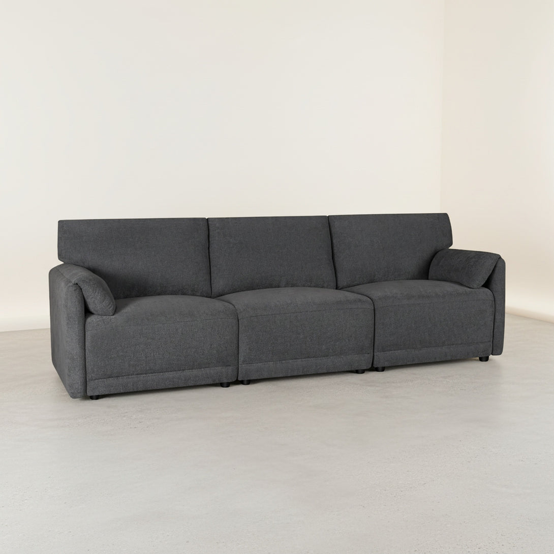 Velvo 3 Seater Modular Sofa with Ottoman - Dark Grey