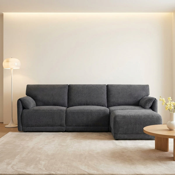 Velvo 3 Seater Modular Sofa with Ottoman - Dark Grey