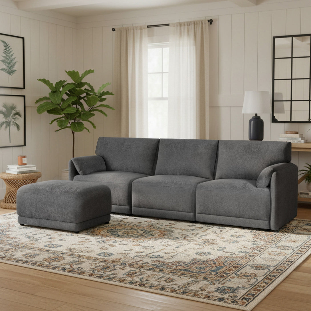Velvo 3 Seater Modular Sofa with Ottoman - Dark Grey