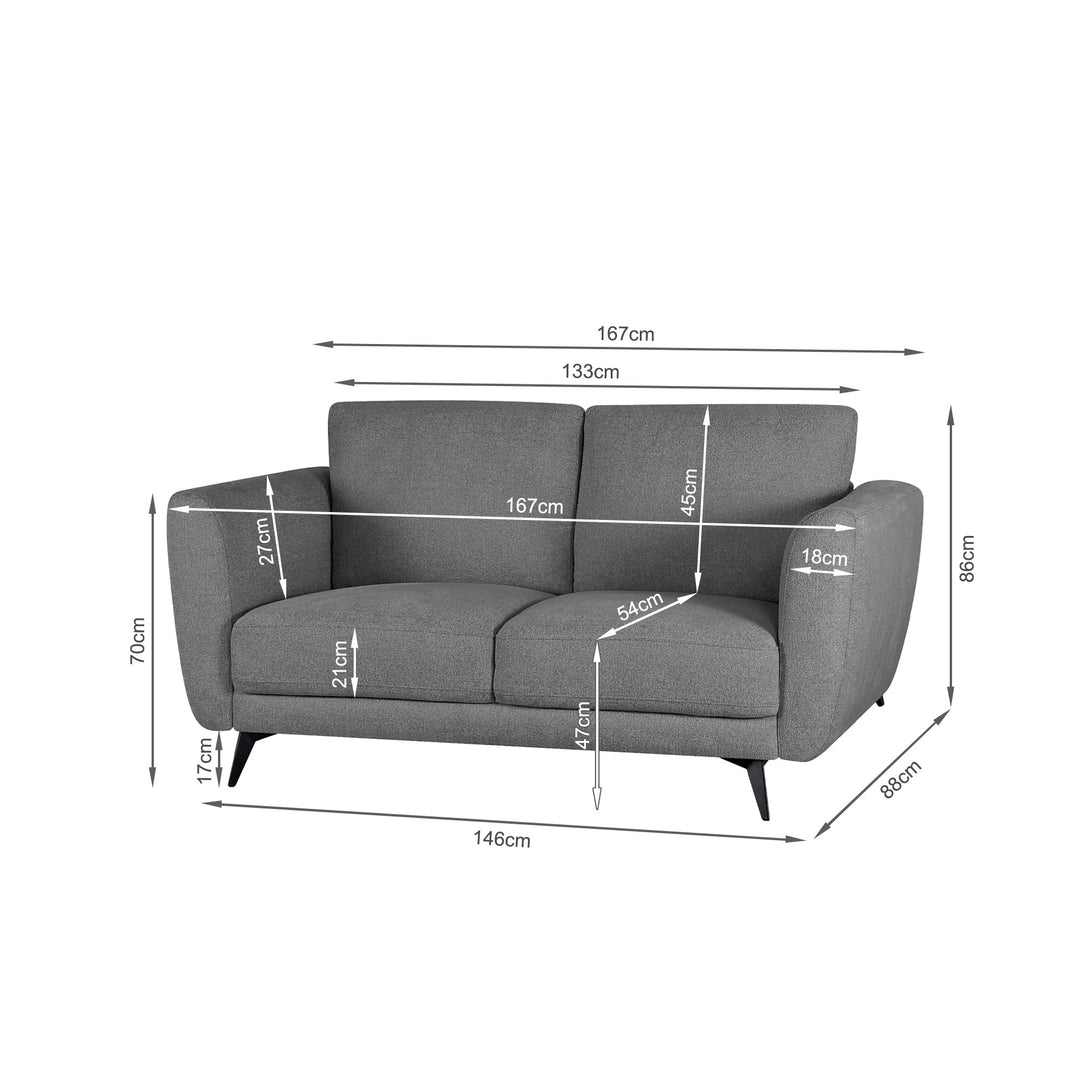 Rivel Chenille 2 Seater Sofa - Ash Grey