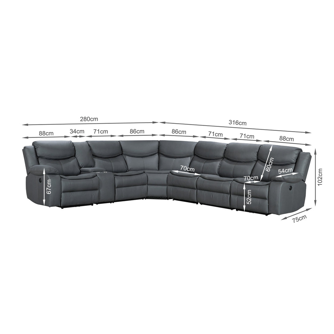 Mandan Electric Recliner Corner Sofa - Grey