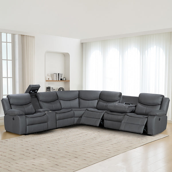 Mandan Electric Recliner Corner Sofa - Grey