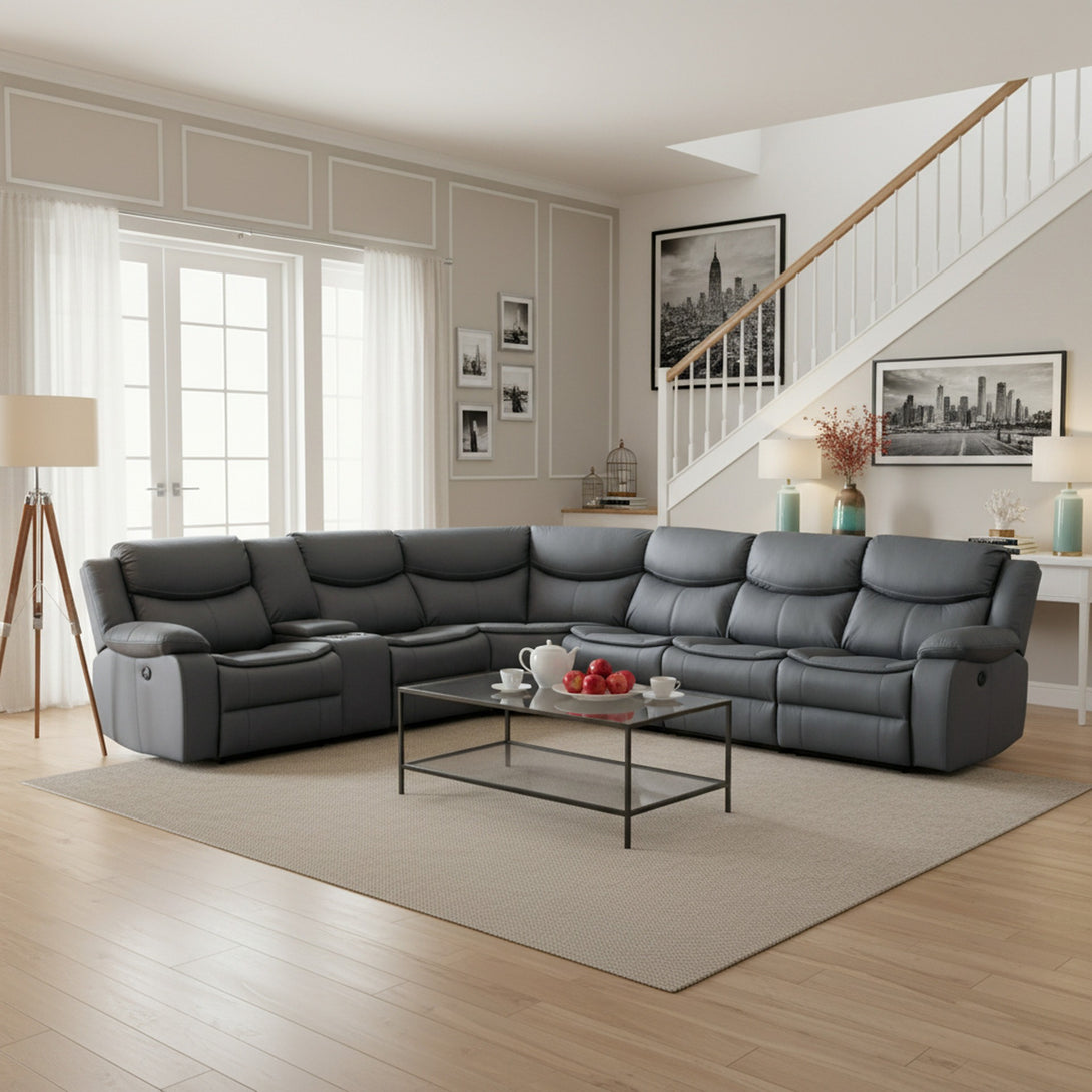 Mandan Electric Recliner Corner Sofa - Grey