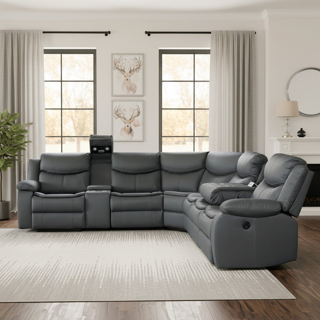 Mandan Electric Recliner Corner Sofa - Grey