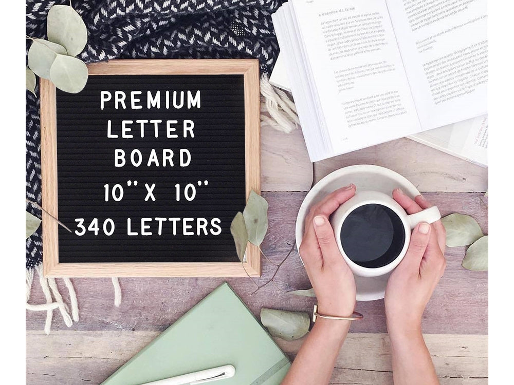 Premium 10"x10" letter board with 340 changeable letters, perfect for personalized quotes and photo props.