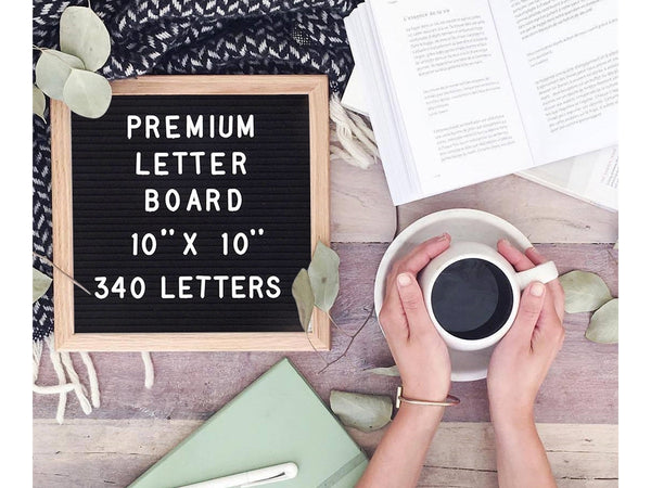 Premium 10"x10" letter board with 340 changeable letters, perfect for personalized quotes and photo props.