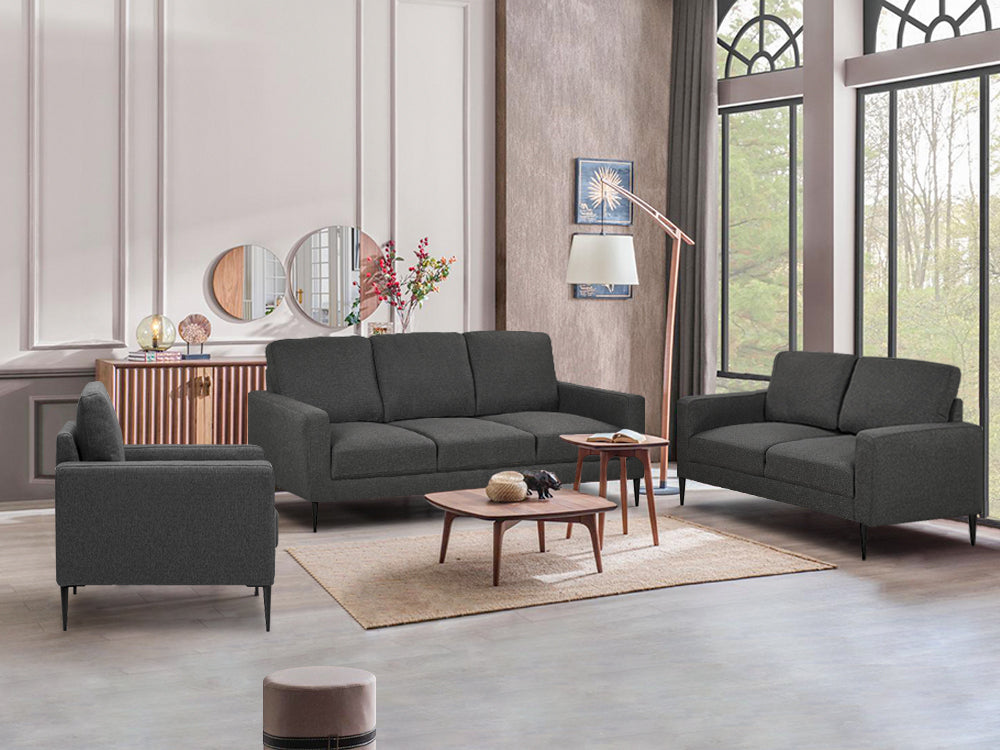 Toronto 3 Piece Sofa Set - Dark Grey By Treasurebox
