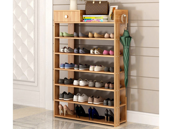 PUKAKI 7 Tiers Shoe Rack Organiser Shelf - Oak