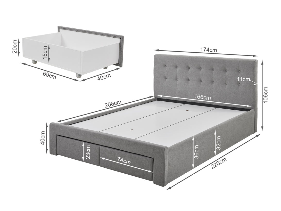 Treasurebox JULIAN King Bed Frame with Storage - LIGHT GREY