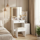 Gardenia 2 Piece Dressing Table with Mirror & Stool Set - White