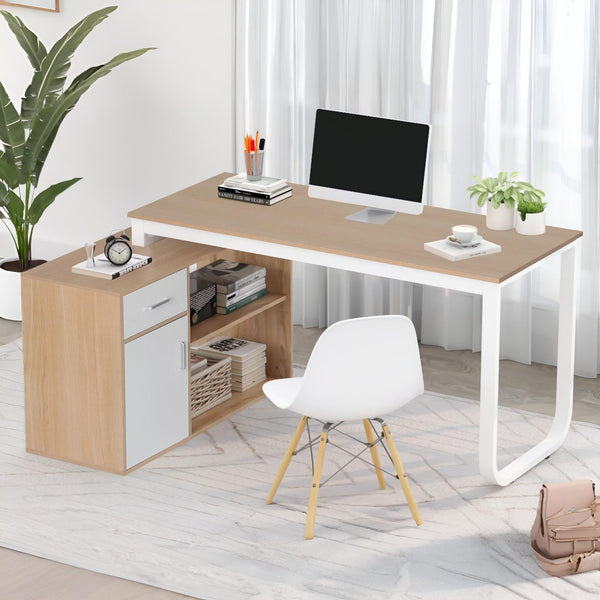 Yates 120cm Computer Desk with Left Cabinet - Oak