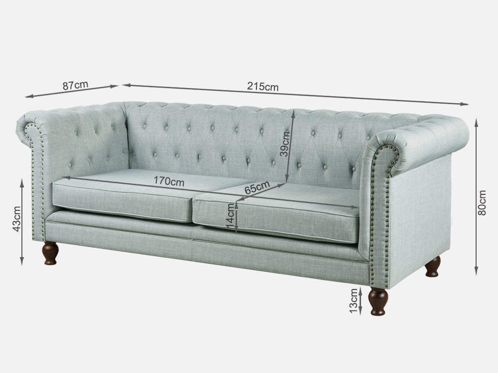 Treasurebox VAGAS 3 Seater Fabric Sofa - LIGHT GREY