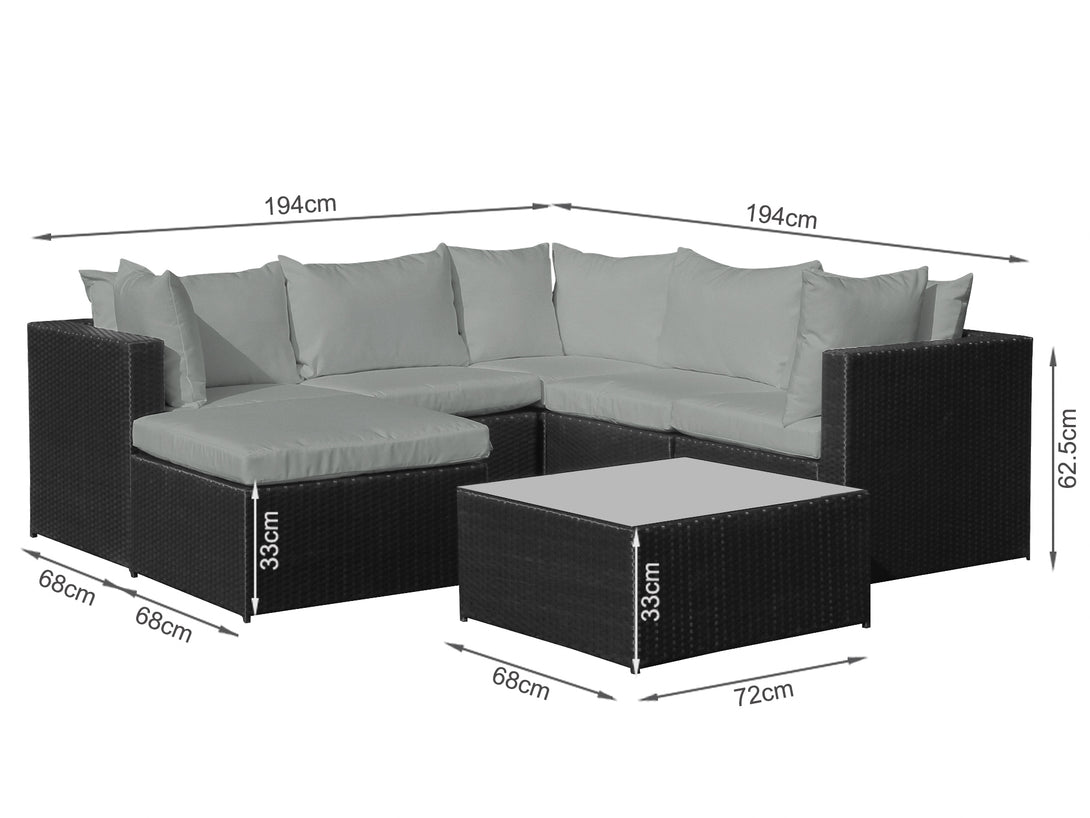 Treasurebox Verona 7 Piece Rattan Outdoor Sofa Set - Dark Grey 21410