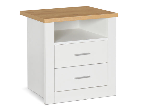 Mateo Wooden Bedside Table - Oak + White