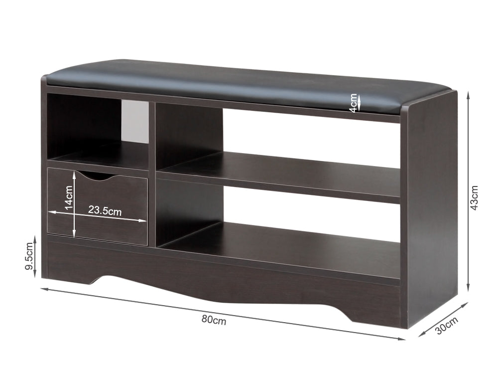 Treasurebox 80CM Single Drawer Shoe Rack Bench - BLACK WALNUT