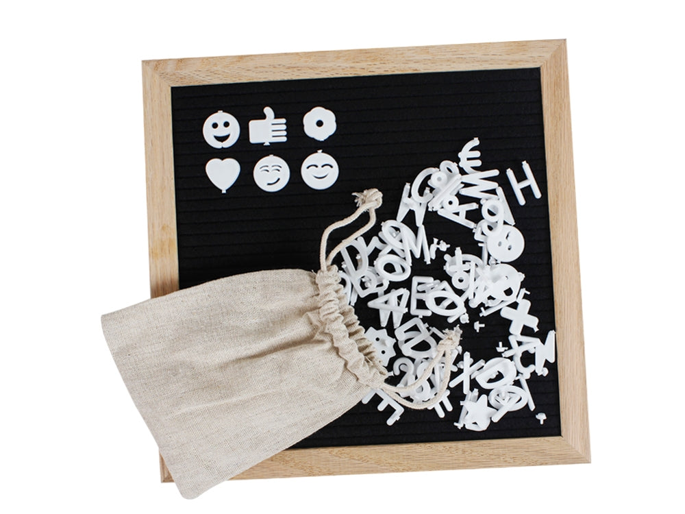 Retro felt letter board with white letters and emojis, perfect for DIY quotes and milestones.