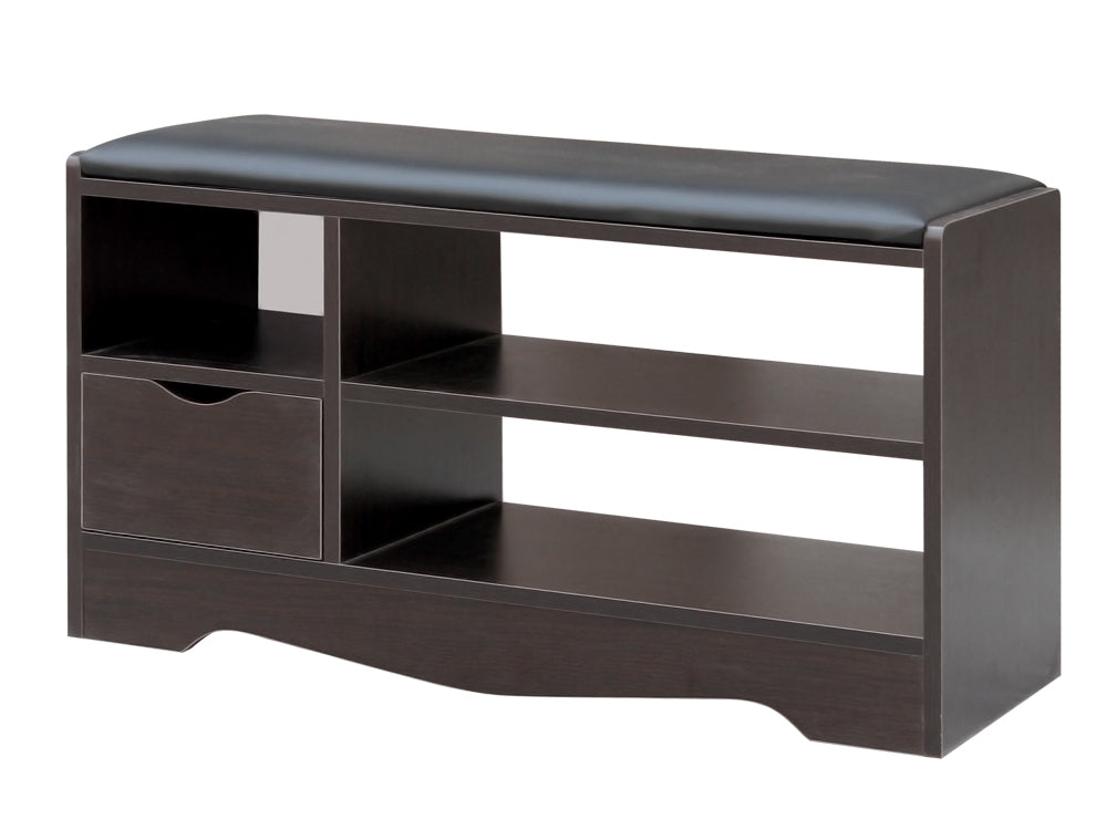 Treasurebox 80CM Single Drawer Shoe Rack Bench - BLACK WALNUT