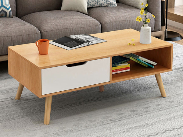 RILEY 1 Drawer Wooden Coffee Table - Oak