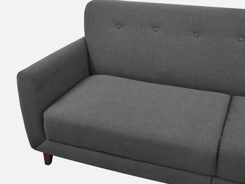 MUNICH 3-Seater Sofa Bed in dark grey, featuring contemporary design and button accents for stylish comfort.