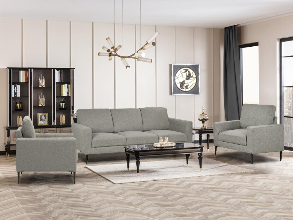 Toronto 3 Piece Sofa Set with 2 Occasional Fabric Chair - Light Grey By Treasurebox