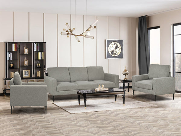 Toronto 3 Piece Sofa Set with 2 Occasional Fabric Chair - Light Grey By Treasurebox