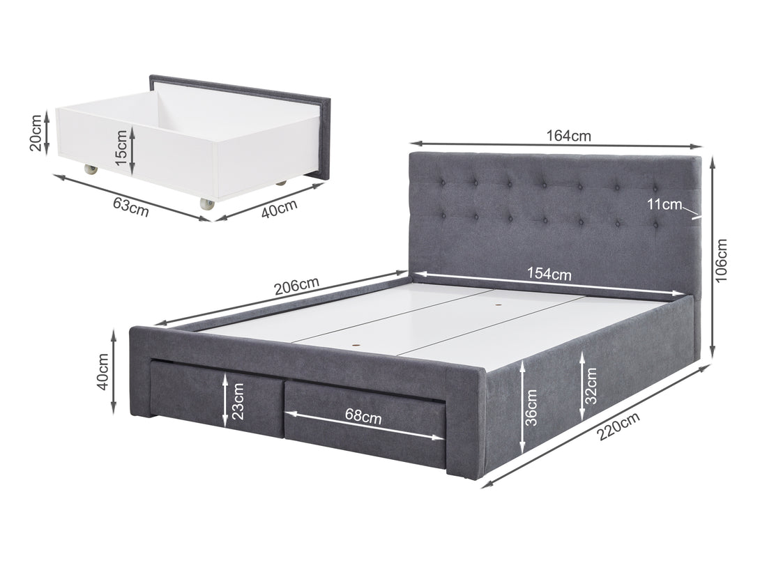 Treasurebox JULIAN Queen Bed Frame with Storage - DARK GREY