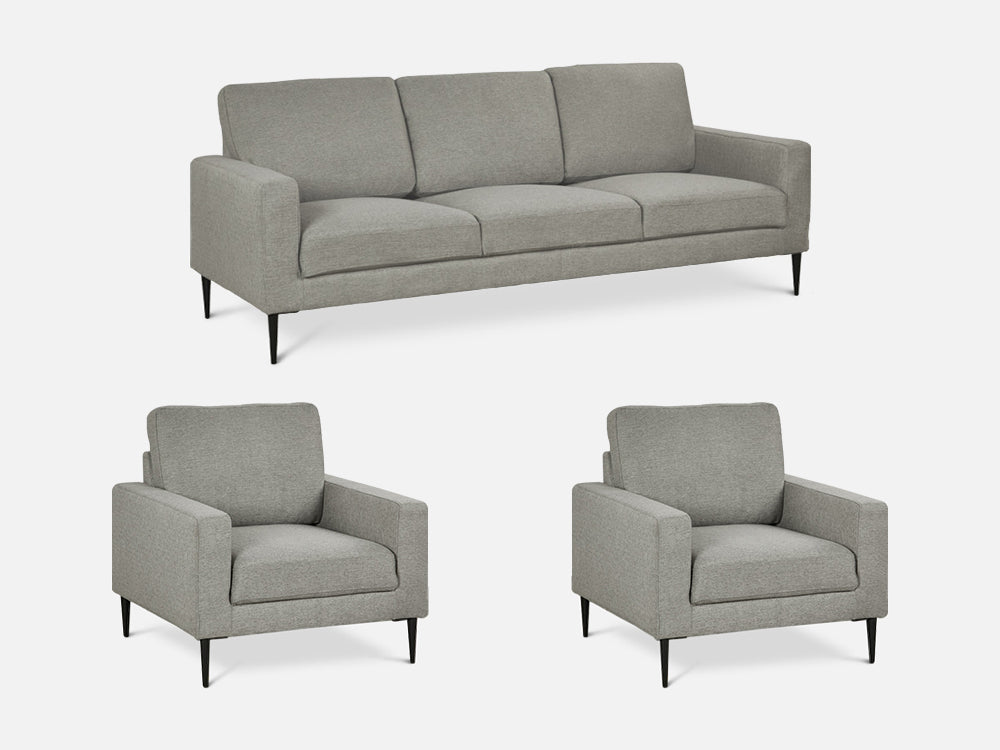 Toronto 3 Piece Sofa Set with 2 Occasional Fabric Chair - Light Grey By Treasurebox