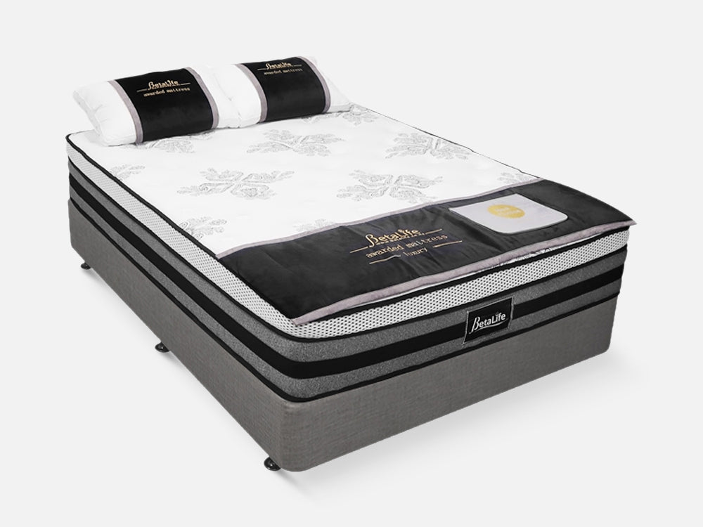 VINSON Fabric Queen Bed with Luxury Latex Mattress - GREY
