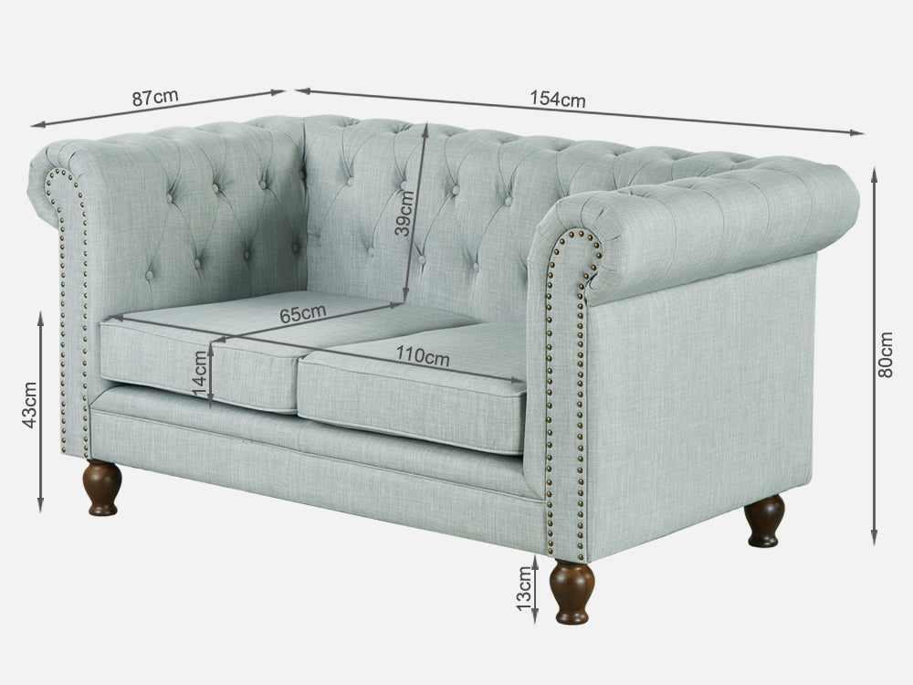 Treasurebox VAGAS 2 Seater Fabric Sofa - LIGHT GREY