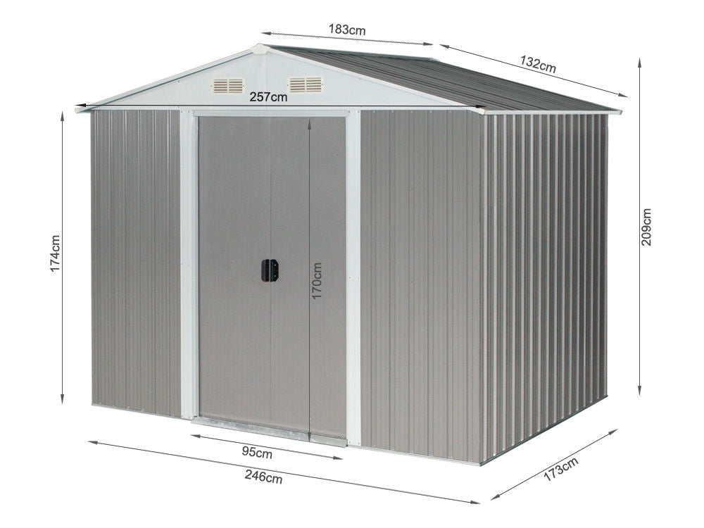 Garden Shed 1.83M x 2.57M x 2.09M GREY
