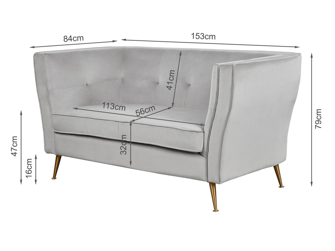 Treasurebox OSLO 2 Seater Velvet Sofa - LIGHT GREY
