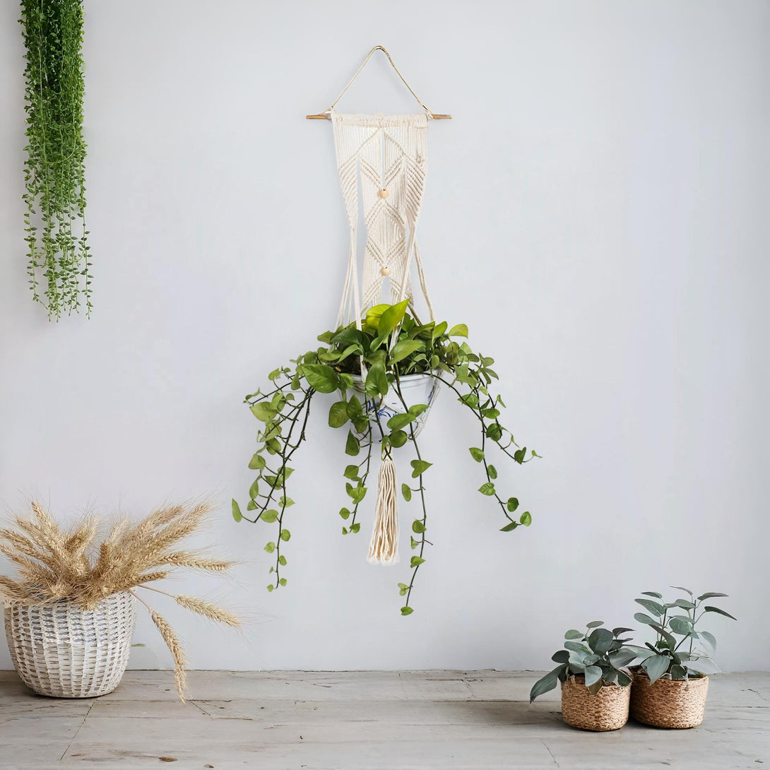 beaded macrame plant hanger Hessian Macrame Rope Plant Hanger with Beads – Treasurebox