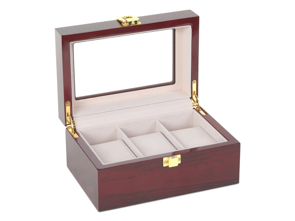 3 Slots Wooden Watch Storage Box Display Case