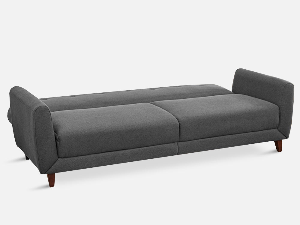 MUNICH 3-Seater Sofa Bed in dark grey with contemporary design and wooden legs, perfect for any living room.