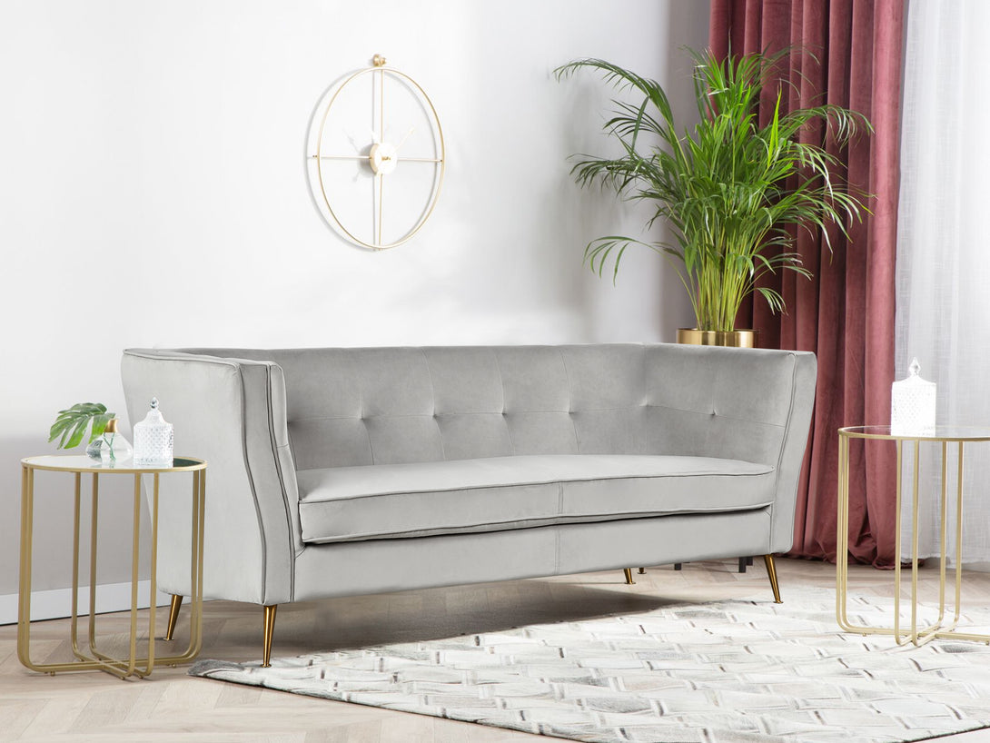Treasurebox OSLO 3 Seater Velvet Sofa - LIGHT GREY