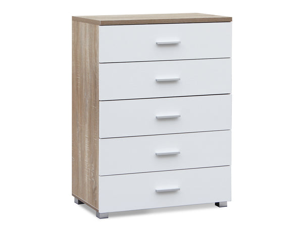 Bram Tallboy 5 Drawer Chest Dresser - Oak + White