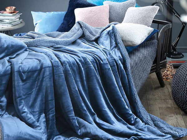 Double Layer Warm Fleece Blanket Throw Blanket - MARINE BLUE