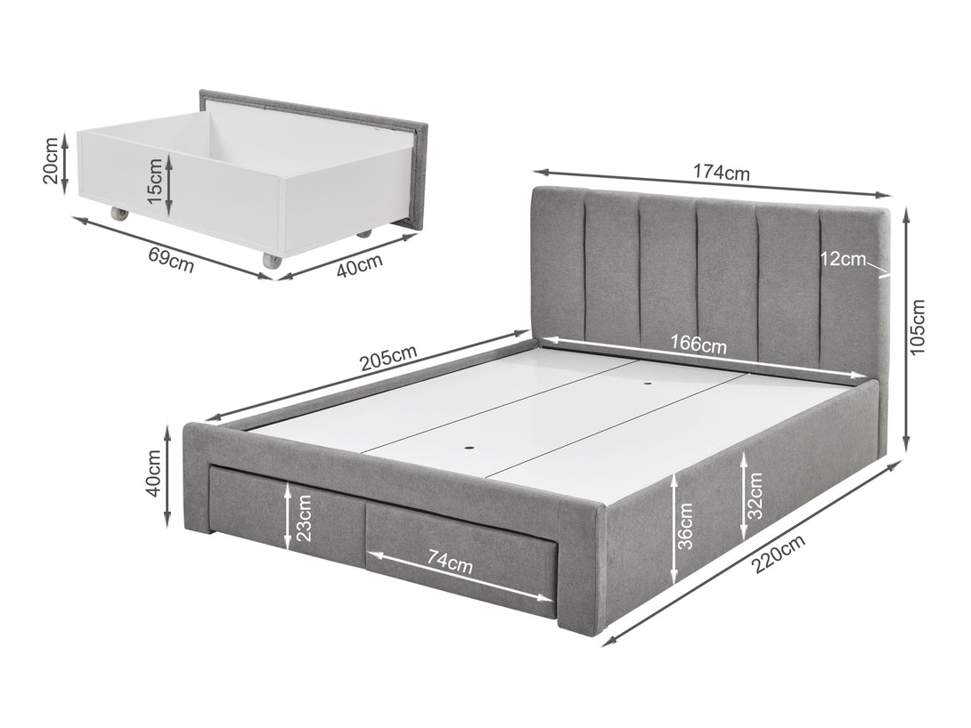Treasurebox HLOLELA King Bed Frame with Storage - LIGHT GREY