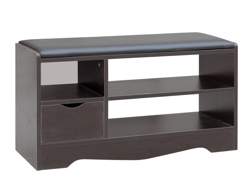 Treasurebox 80CM Single Drawer Shoe Rack Bench - BLACK WALNUT