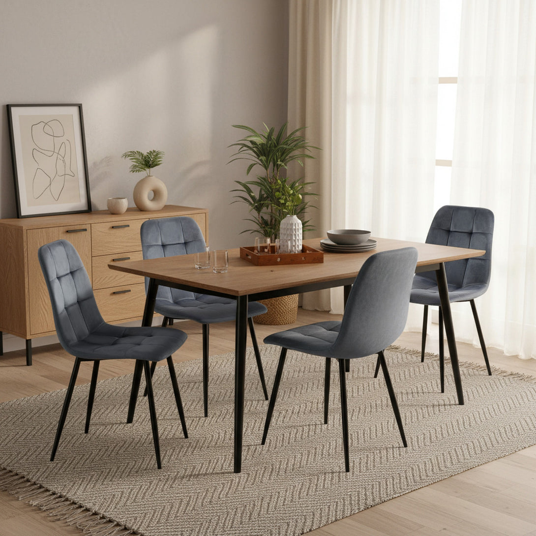 Livo Velvet Dining Chair - Set of 4 - Grey