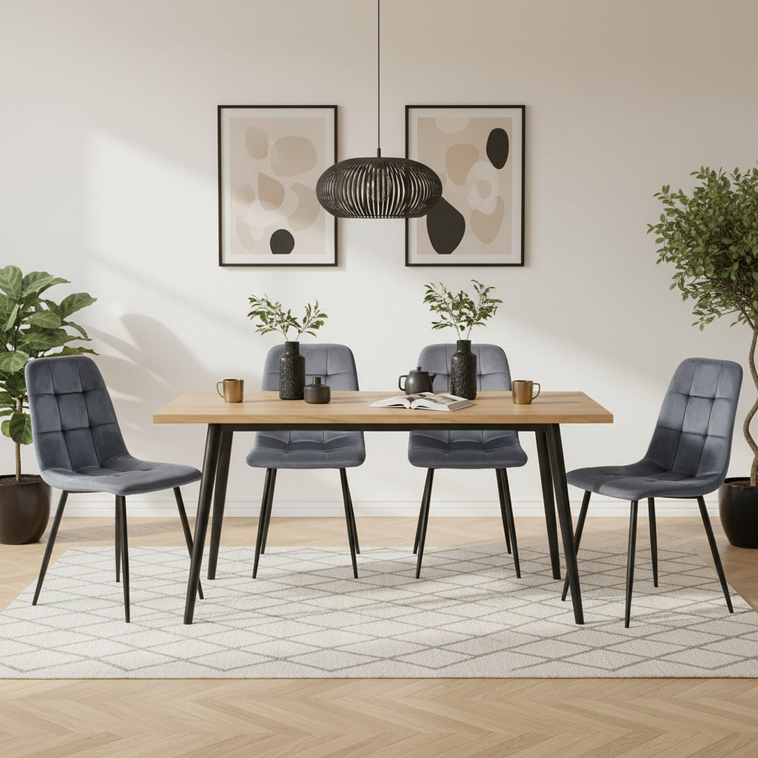 Livo Velvet Dining Chair - Set of 4 - Grey