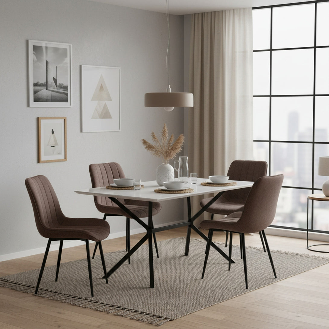 Kivo Linen Dining Chair - Set of 4 - Brown