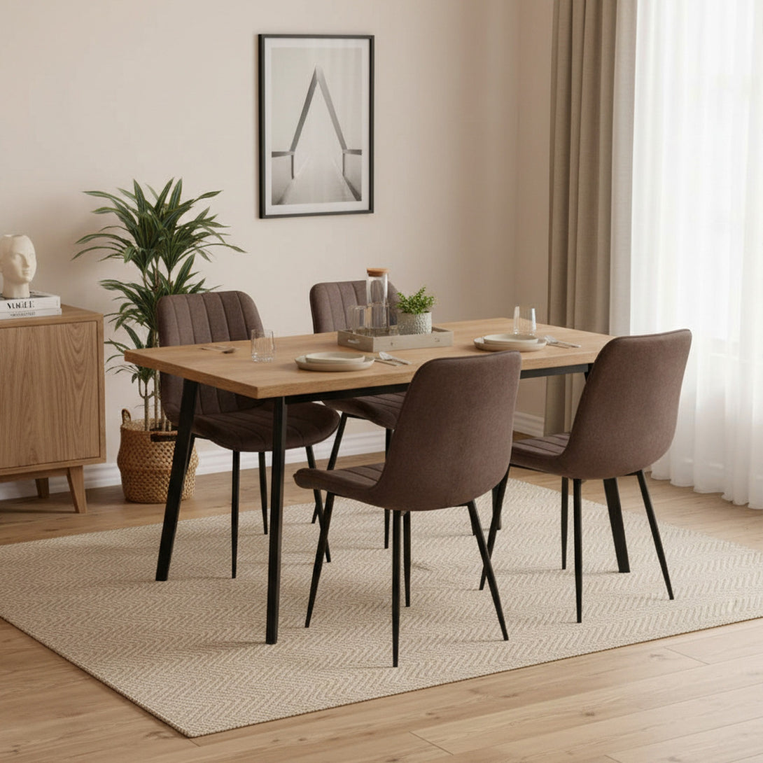Kivo Linen Dining Chair - Set of 4 - Brown
