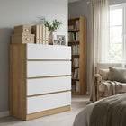 Harris 4 Drawers Tallboy - Oak + White