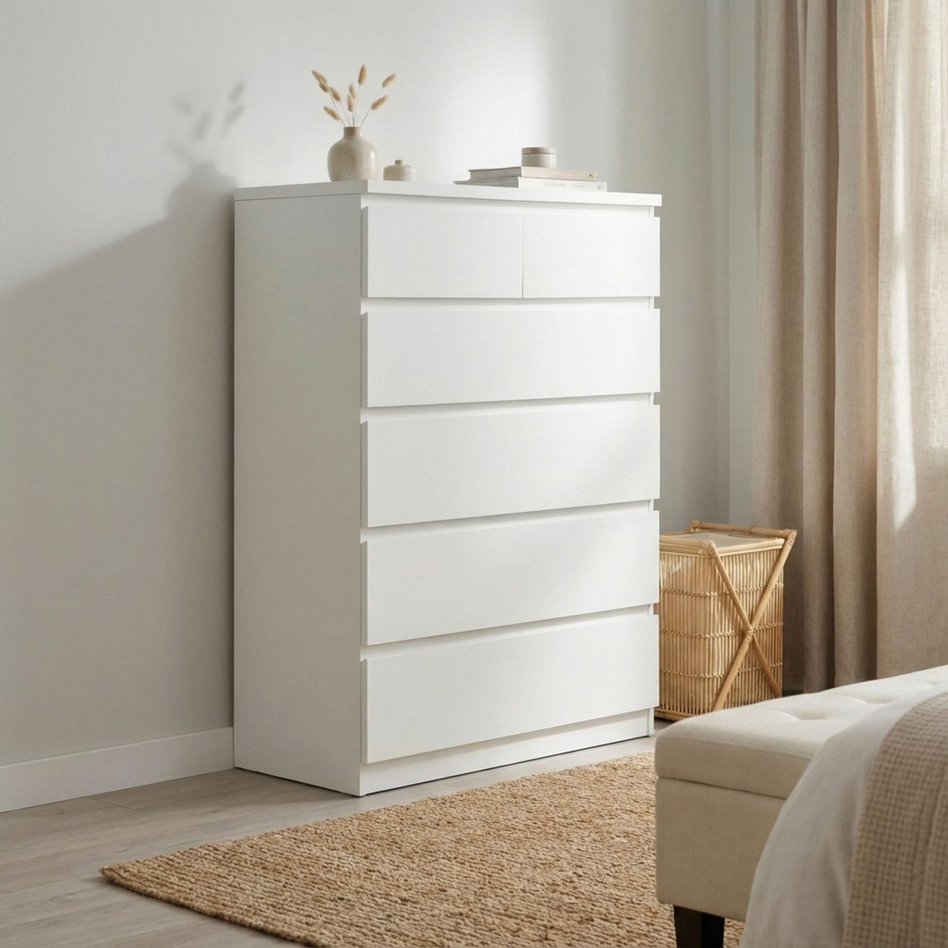 Tongass Wooden Tallboy 6 Drawers - Sleek White Design – Treasurebox