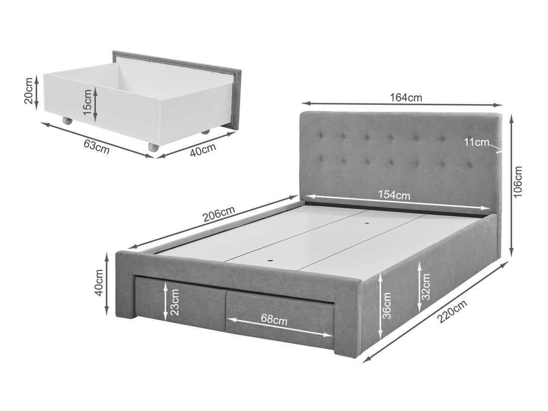Treasurebox JULIAN Queen Bed Frame with Storage - LIGHT GREY