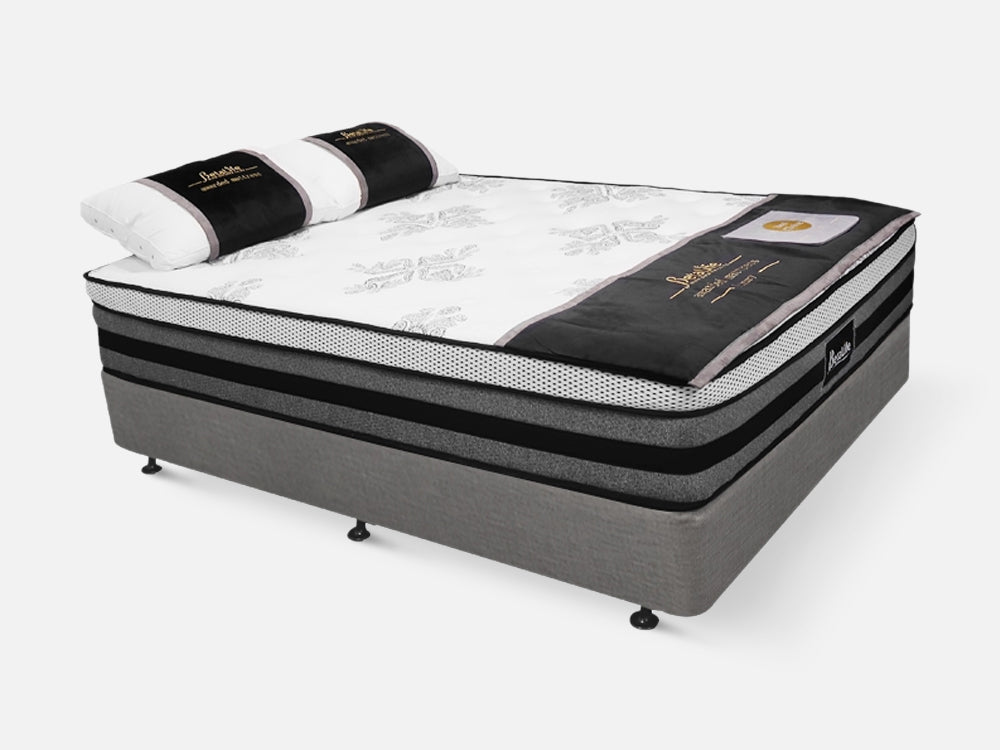 VINSON Fabric Queen Bed with Luxury Latex Mattress - GREY