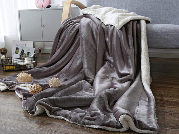 Double Layer Warm Fleece Blanket Throw Blanket - MINERAL GREY