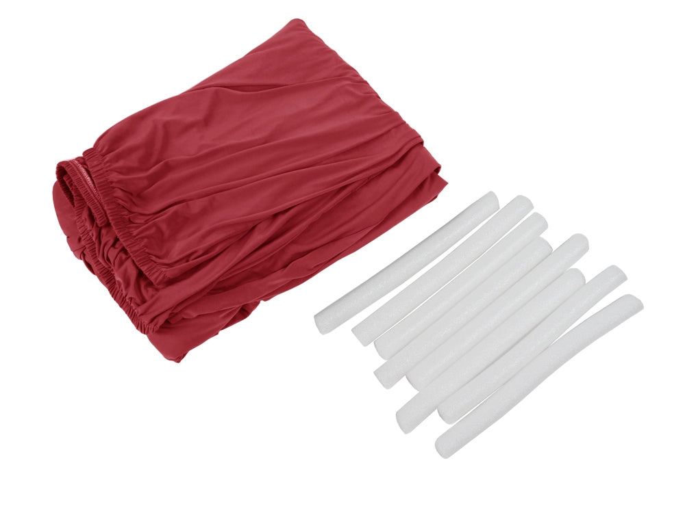 Red 2 seater sofa cover with elastic bands for secure fitting, ideal for protecting couches from kids and pets.
